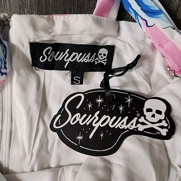 Sourpuss Carousel Roses Sweets Dress Pink White Stripe Blue Sleeveless NWT Sz S - Picture 3 of 4